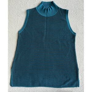 Wynne Layers Tank Top Sweater Large Sleeveless High Neck Striped Blue Black